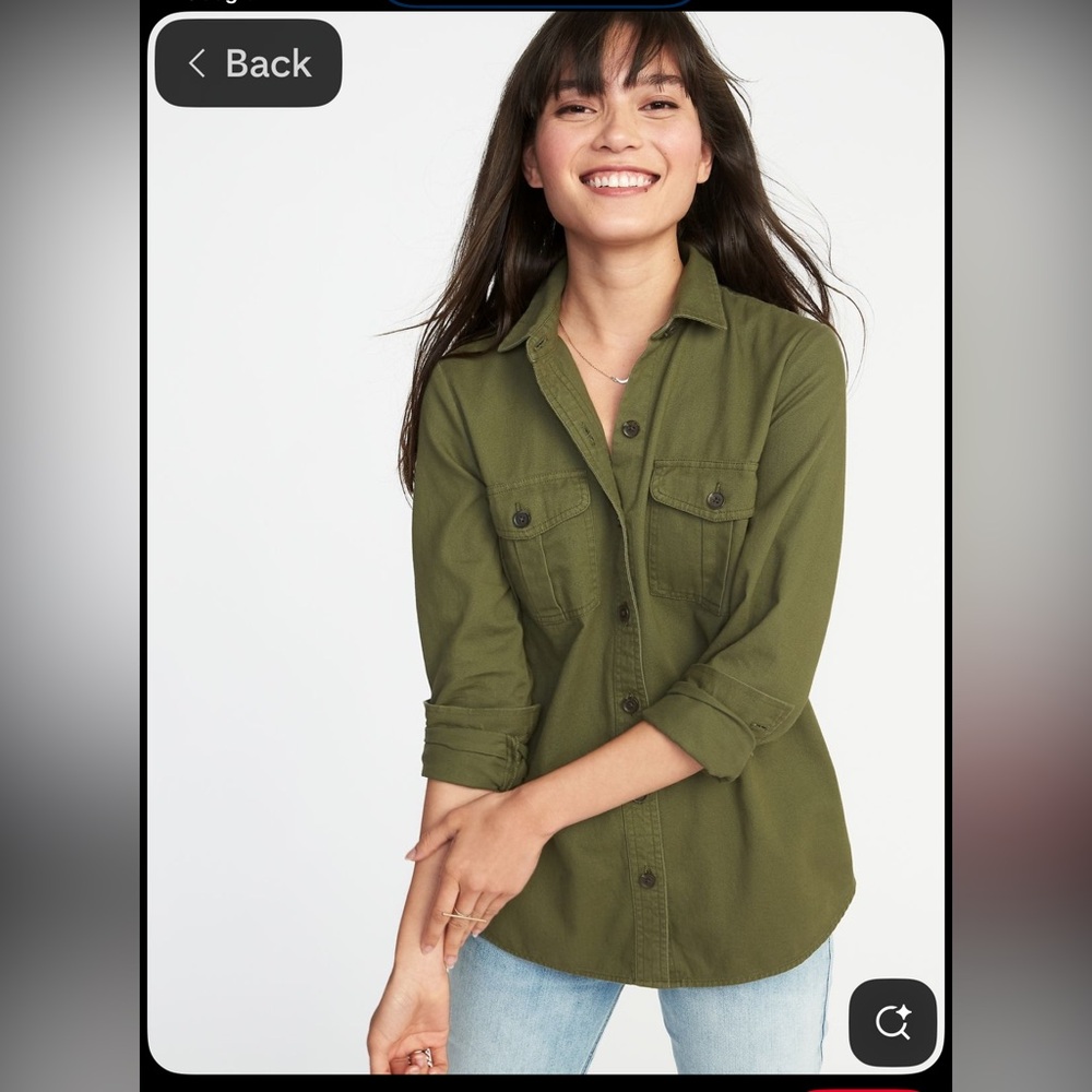 GUC Size XL Old Navy Olive Green Button-Up Utility Shirt - Women